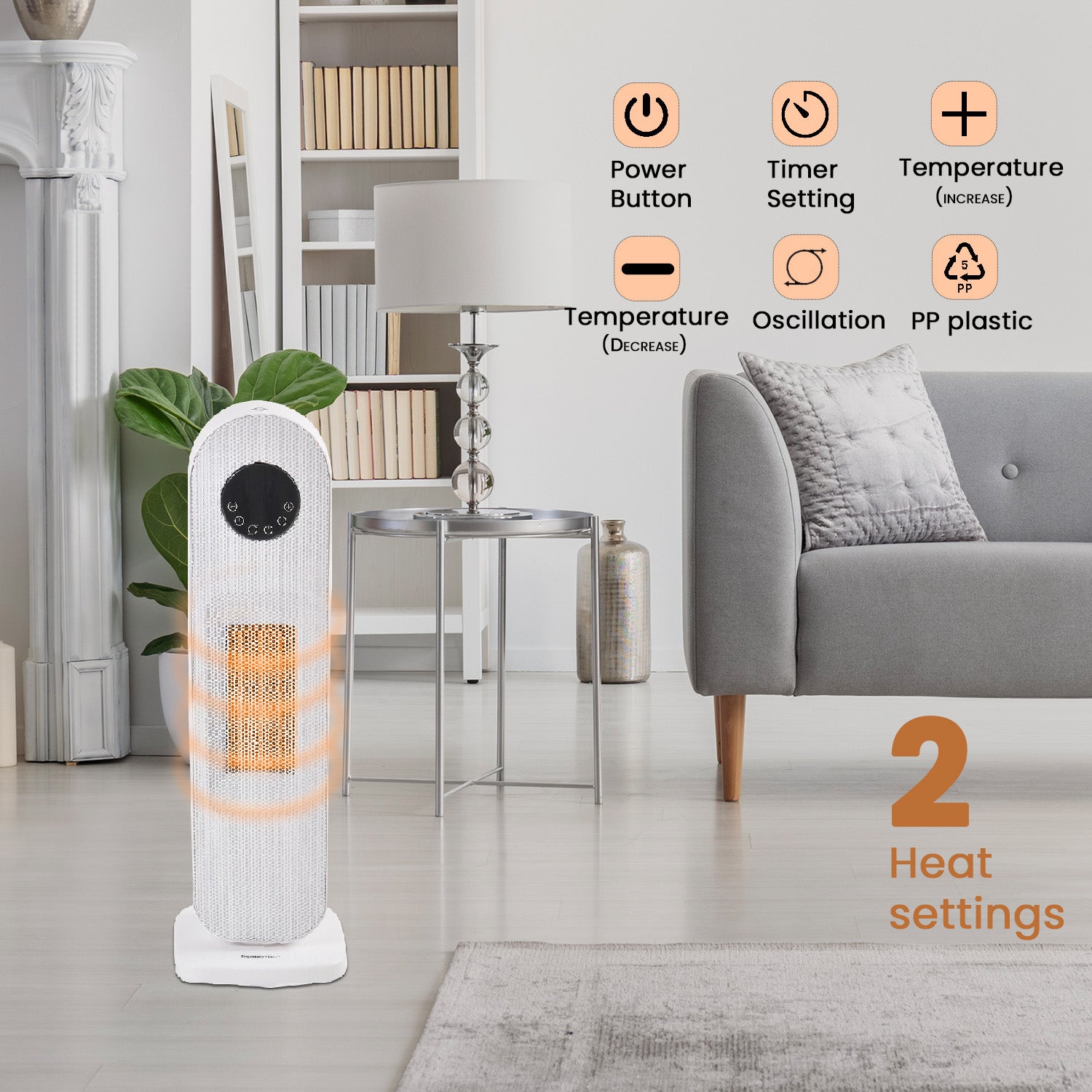 Homesmart Heater with Wide Angle Oscillating Function &amp; LED Display (220-240V, 1300/2000W), Safety Trip Feature V32532666 3
