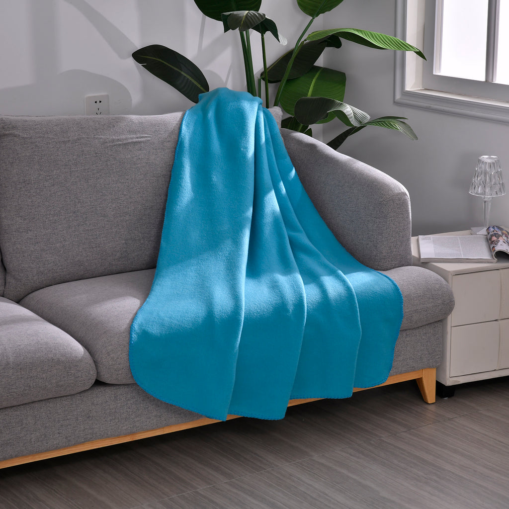 Set of 2 - Fleece Blanket with Horse Stitching (Size 170x130 cm) - Teal_7636644_4