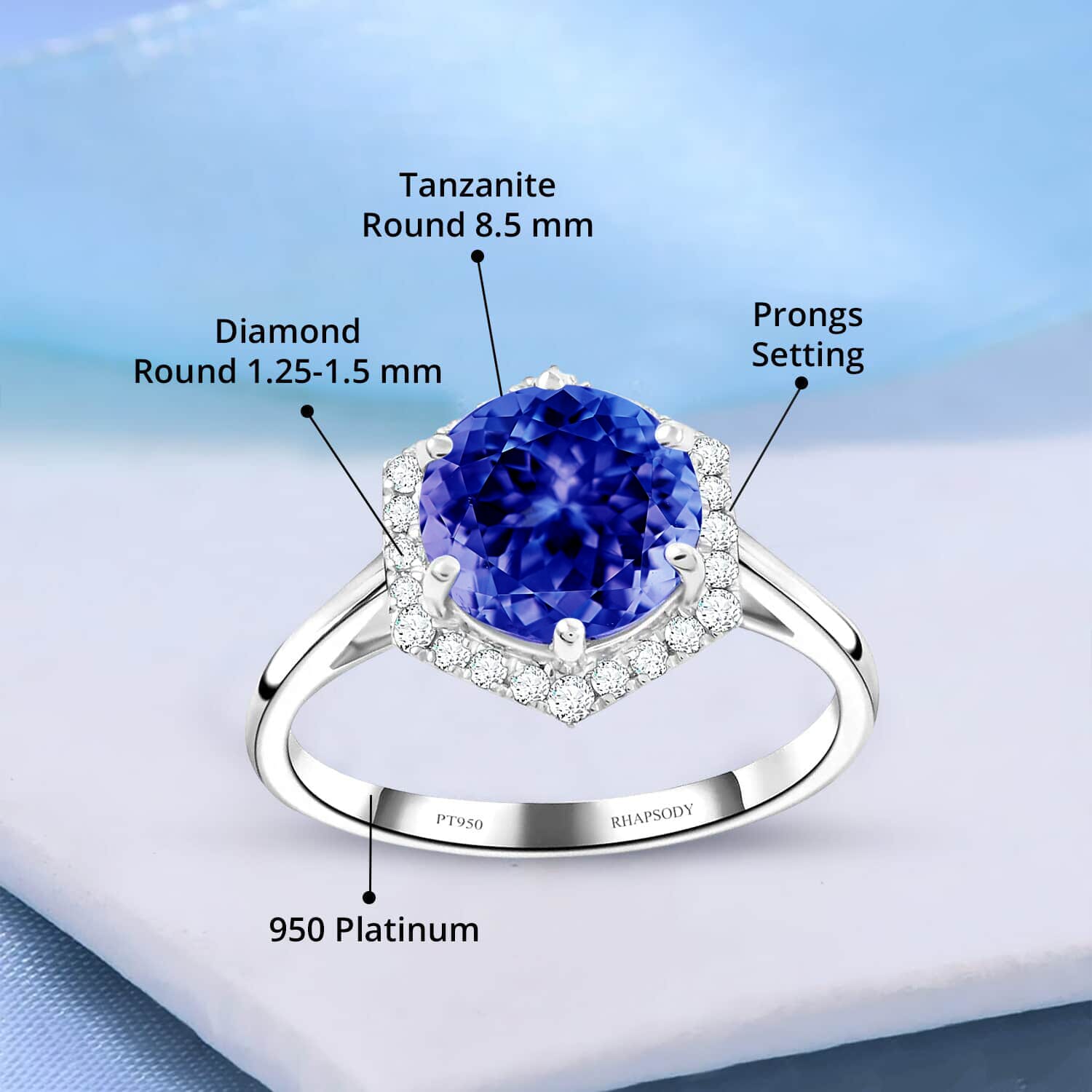 Certified &amp; Appraised RHAPSODY 950 Platinum AAAA Tanzanite, White Diamond VS Halo Ring 3.00 Ct. 7637934 4