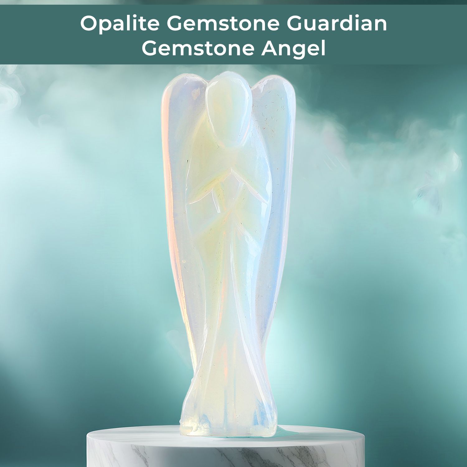 Handcarved Opalite Guardian Angel Figurine Sculpture (Size 8 Cm) &amp; Butterfly Stretchable Bracelet Presented in Velvet Pouch With Gift Card 7638770 2