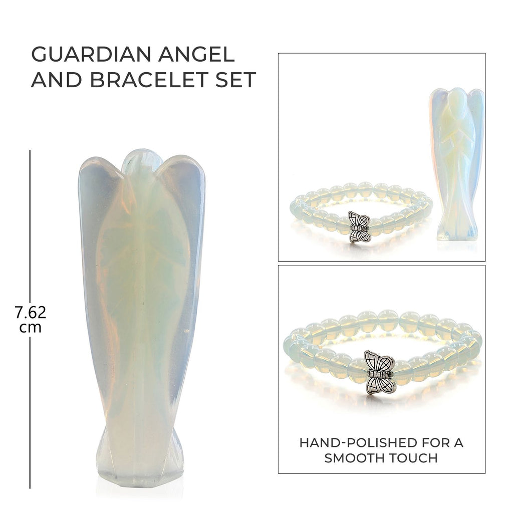 Handcarved Opalite Guardian Angel Figurine Sculpture (Size 8 Cm) & Butterfly Stretchable Bracelet Presented in Velvet Pouch With Gift Card_7638770_5