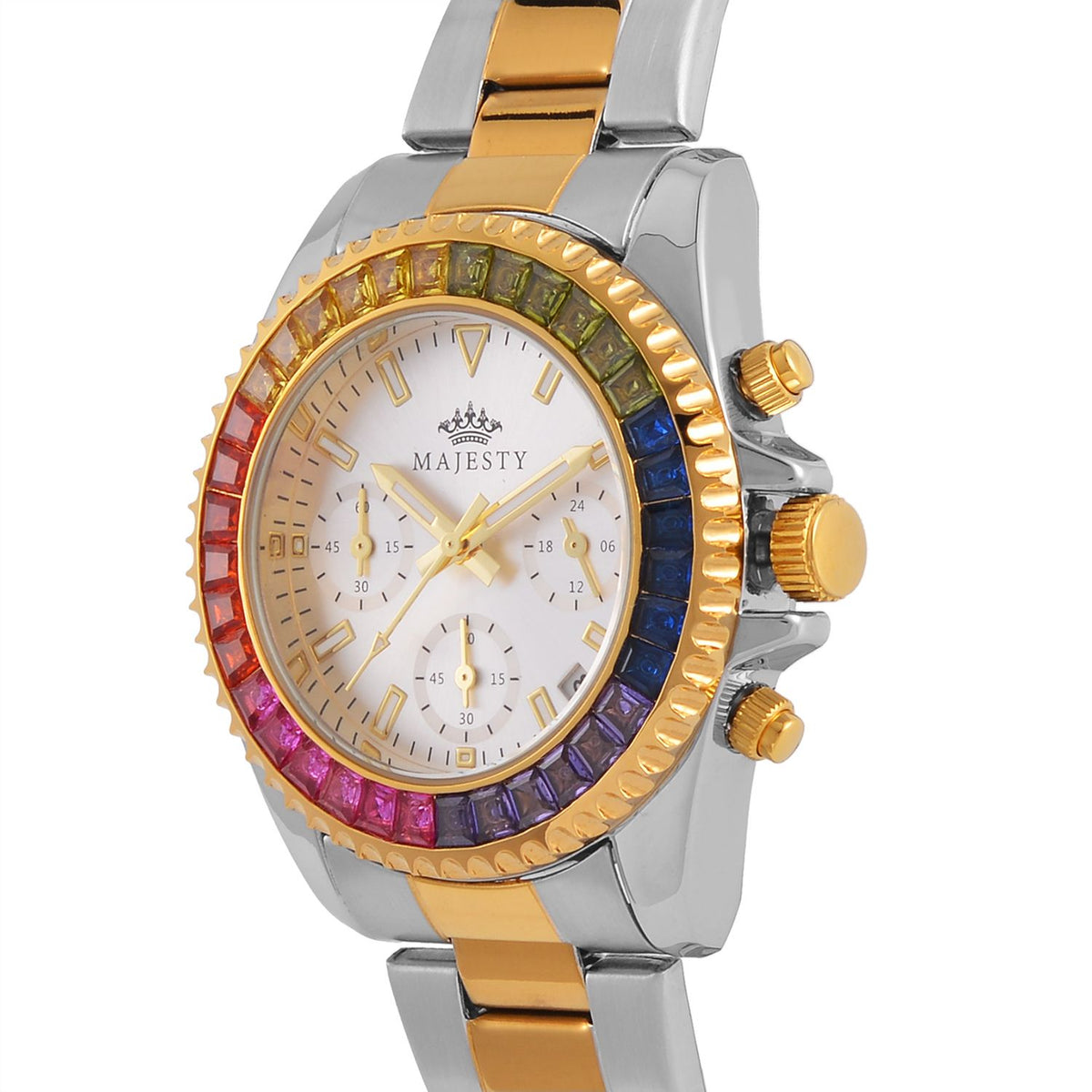 MAJESTY Limited Edition Multi-Function Multi Colour CZ White Dial 3 ATM Water Resistant Watch in Dual Tone With Gift Box 7644024 4