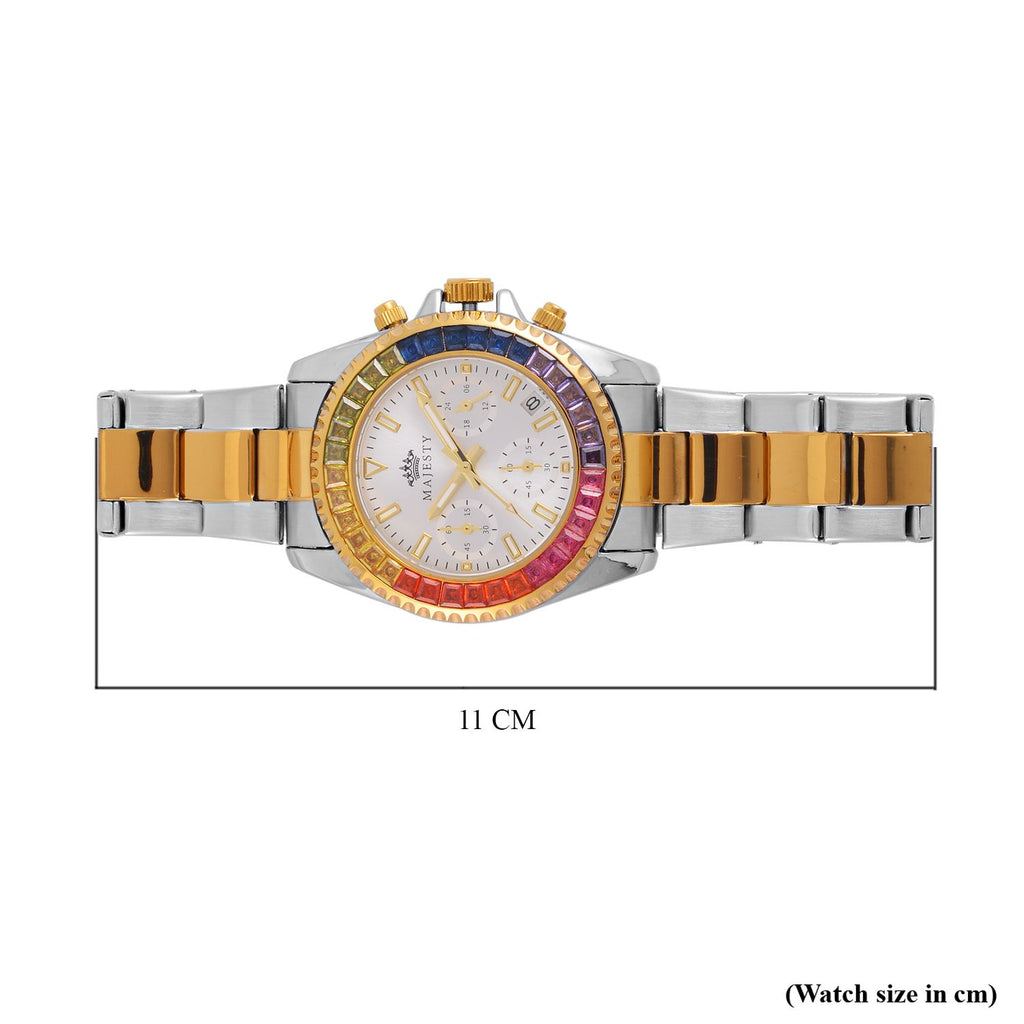 MAJESTY Multi Function Chronograph Movt. Multi Colour Cubic Zirconia Studded Water Resistant Watch in Two Tone Chain Strap_7644024_6