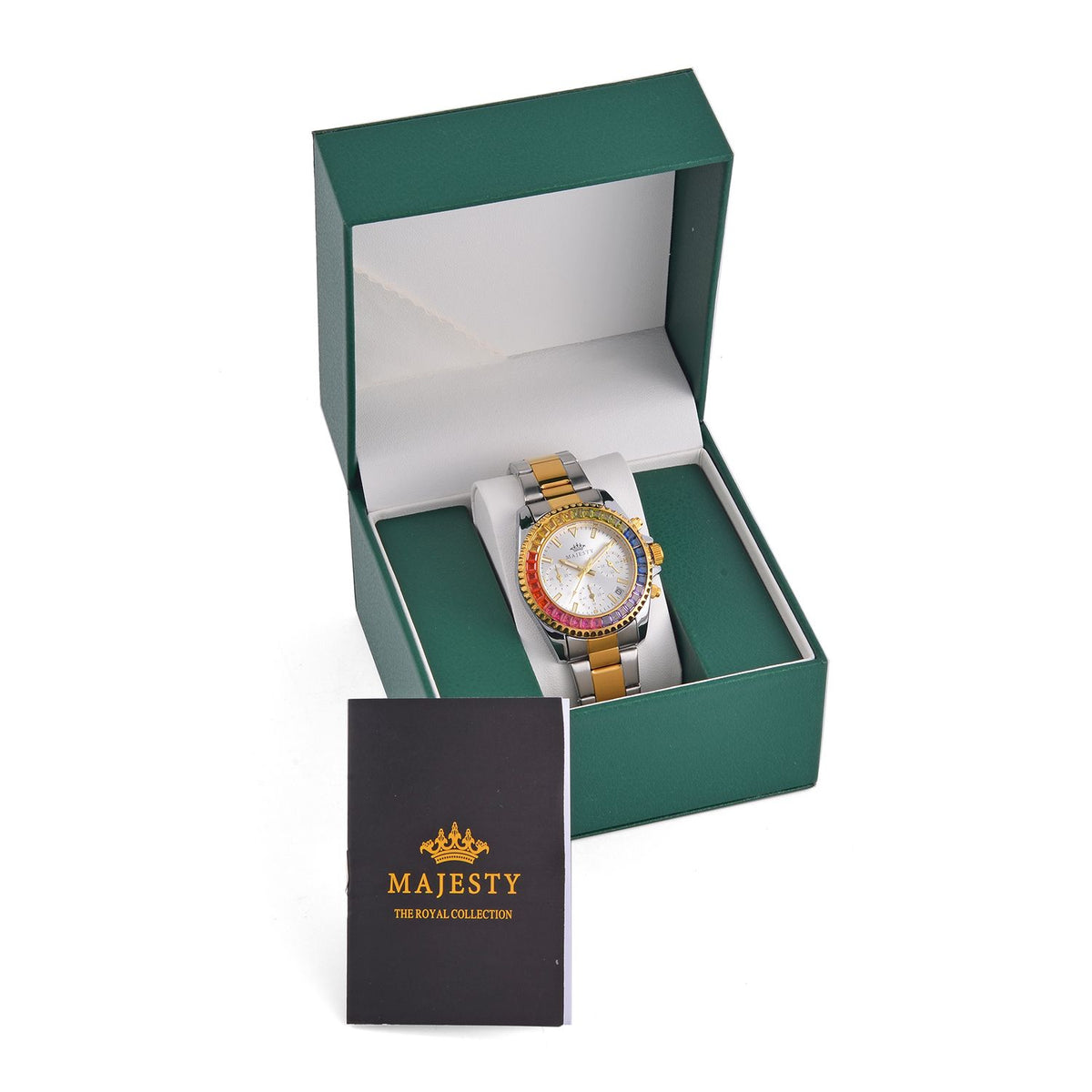 MAJESTY Limited Edition Multi-Function Multi Colour CZ White Dial 3 ATM Water Resistant Watch in Dual Tone With Gift Box 7644024 8