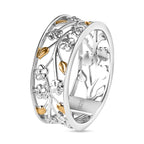 Diamond Floral & Leaf Band Ring in 18K Vermeil Yellow Gold Plated & Rhodium Overlay Sterling Silver_7647121_3