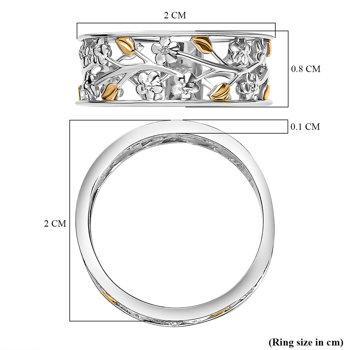 Diamond Floral and Leaf Wedding Band Ring in Dual Tone Plated Sterling Silver V32513168 5