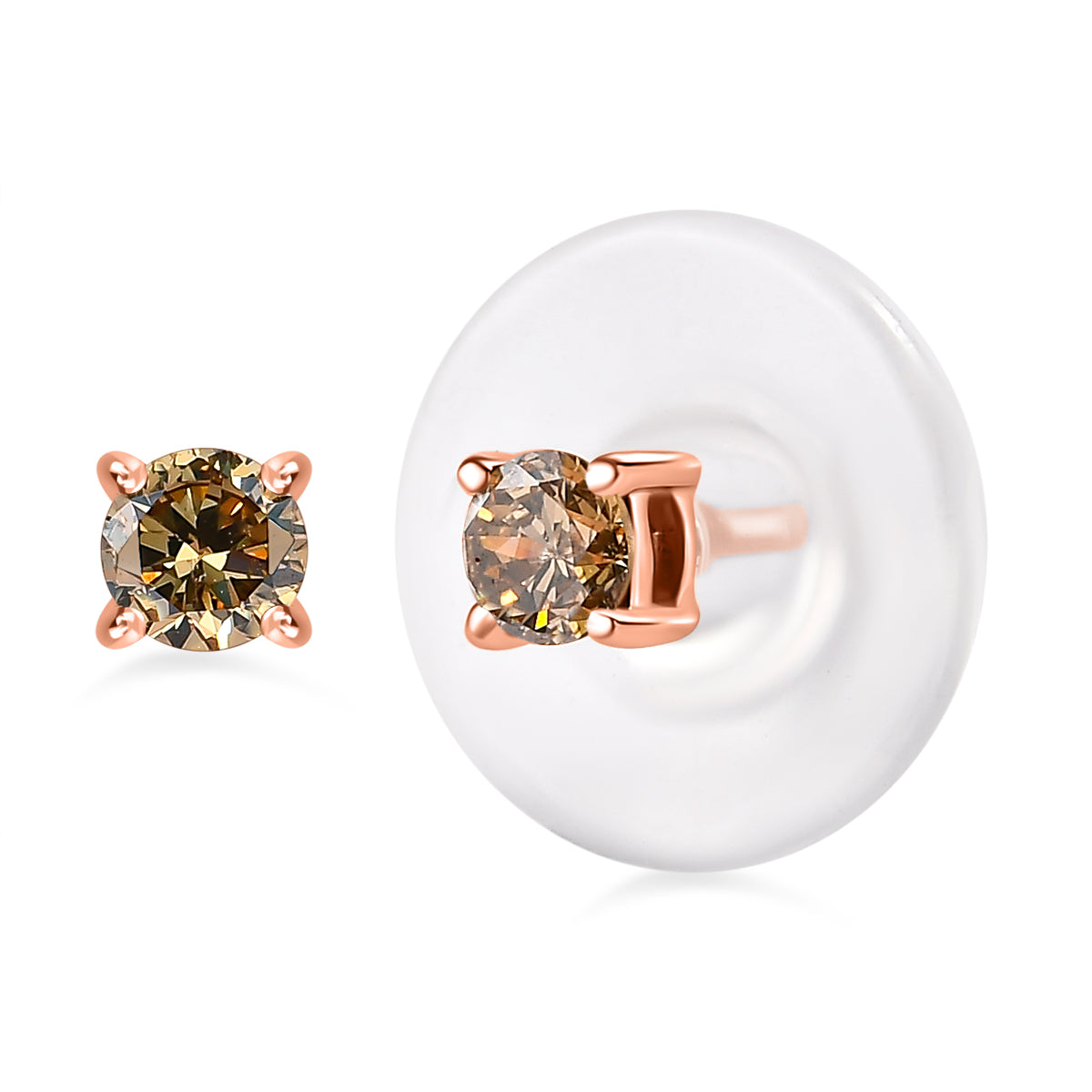 Natural Diamond Find - 9K Rose Gold Natural Champagne Diamond Stud Push Back Earrings 7648086 0