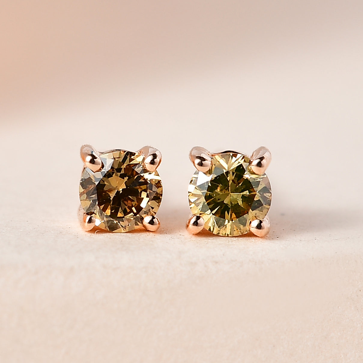 Natural Diamond Find - 9K Rose Gold Natural Champagne Diamond Stud Push Back Earrings 7648086 2