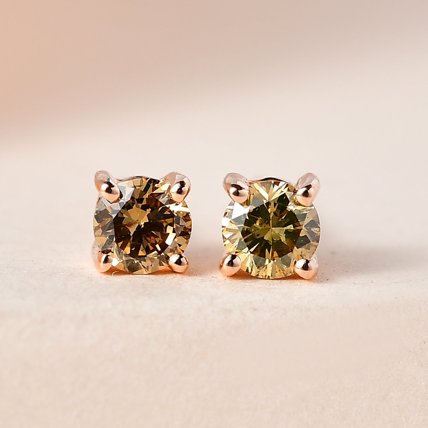 Natural Diamond Find - 9K Rose Gold Natural Champagne Diamond Stud Push Back Earrings 7648086 2