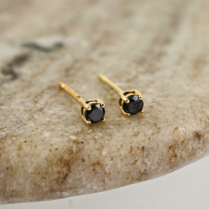 9K Yellow Gold Black Diamond Stud Earrings 7648121 2