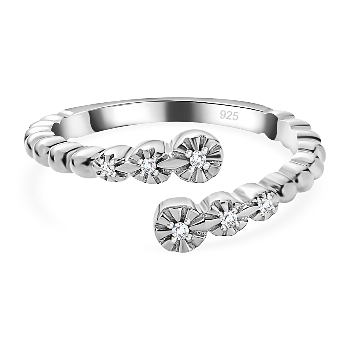 White Diamond  Bypass Ring in Platinum Overlay Sterling Silver 0.04 ct  0.040  Ct. 7648347 6