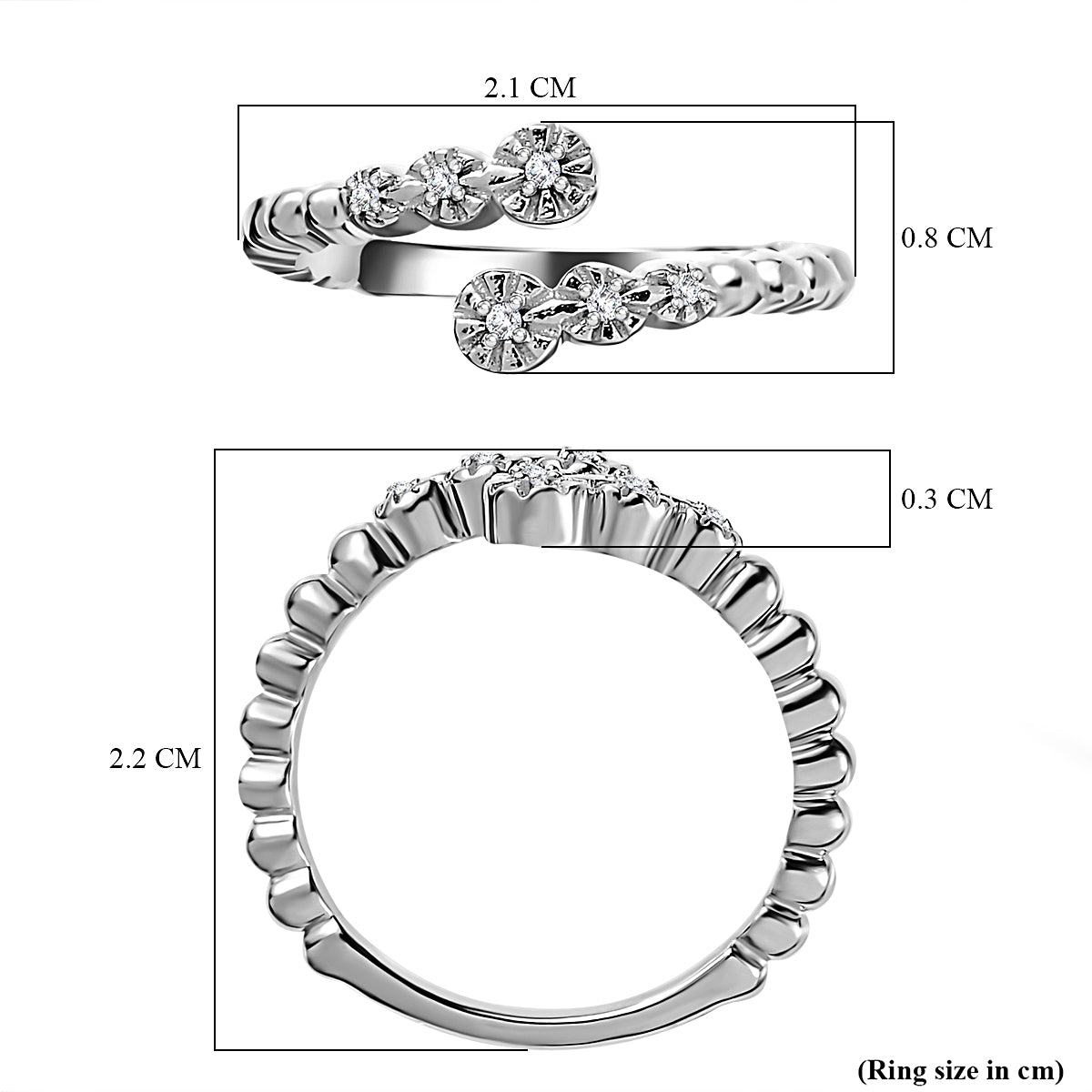 White Diamond  Bypass Ring in Platinum Overlay Sterling Silver 0.04 ct  0.040  Ct. 7648347 11