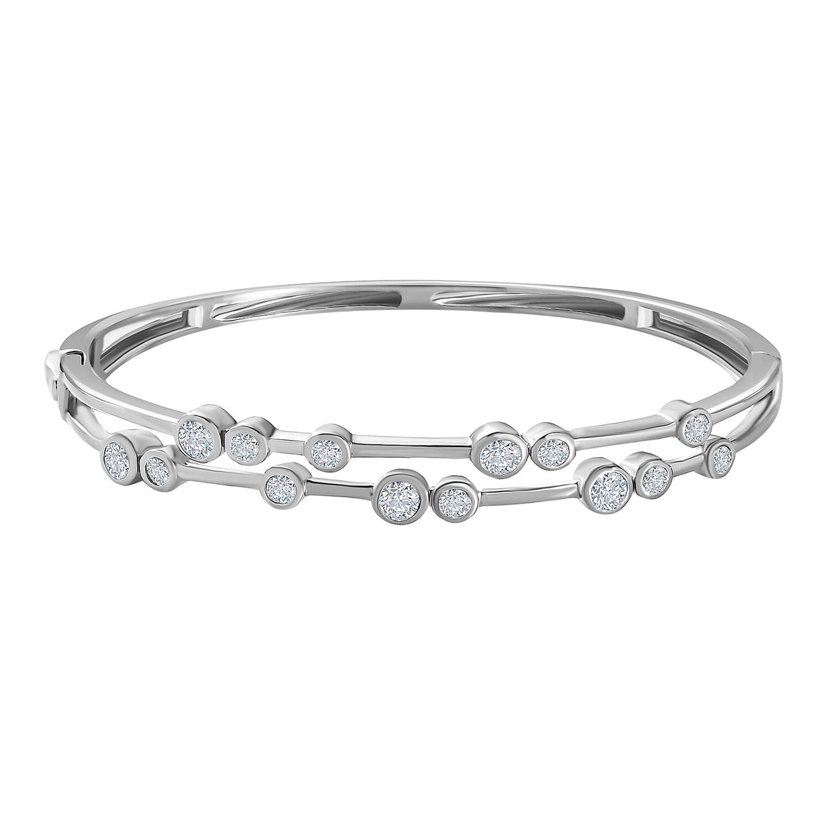 Moissanite Bubble Bangle (Size 7.5) in Platinum Overlay Sterling Silver 2.19 Ct, Silver Wt. 16.46 Gms. 7649678 0
