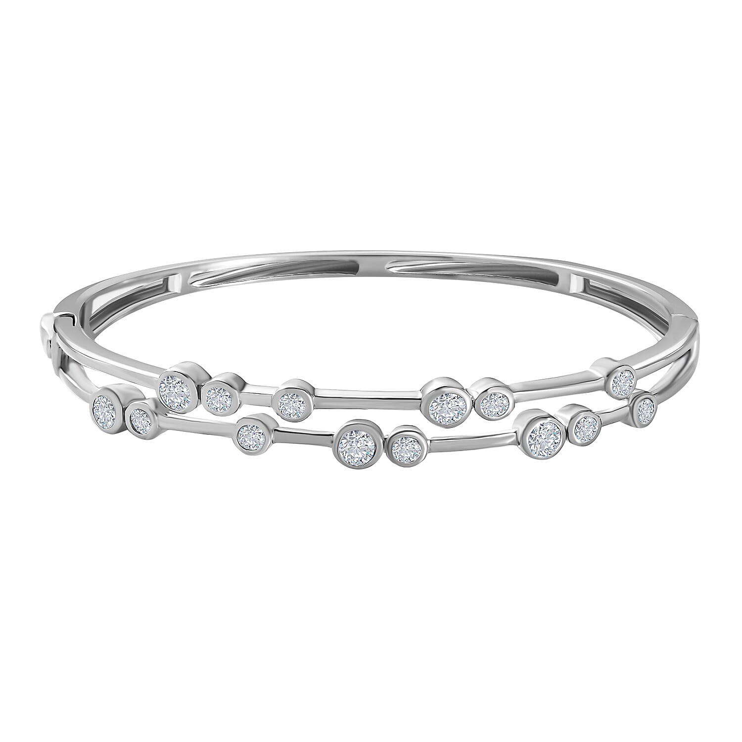 Moissanite Bubble Bangle (Size 7.5) in Platinum Overlay Sterling Silver 2.19 Ct, Silver Wt. 16.46 Gms. 7649678 0