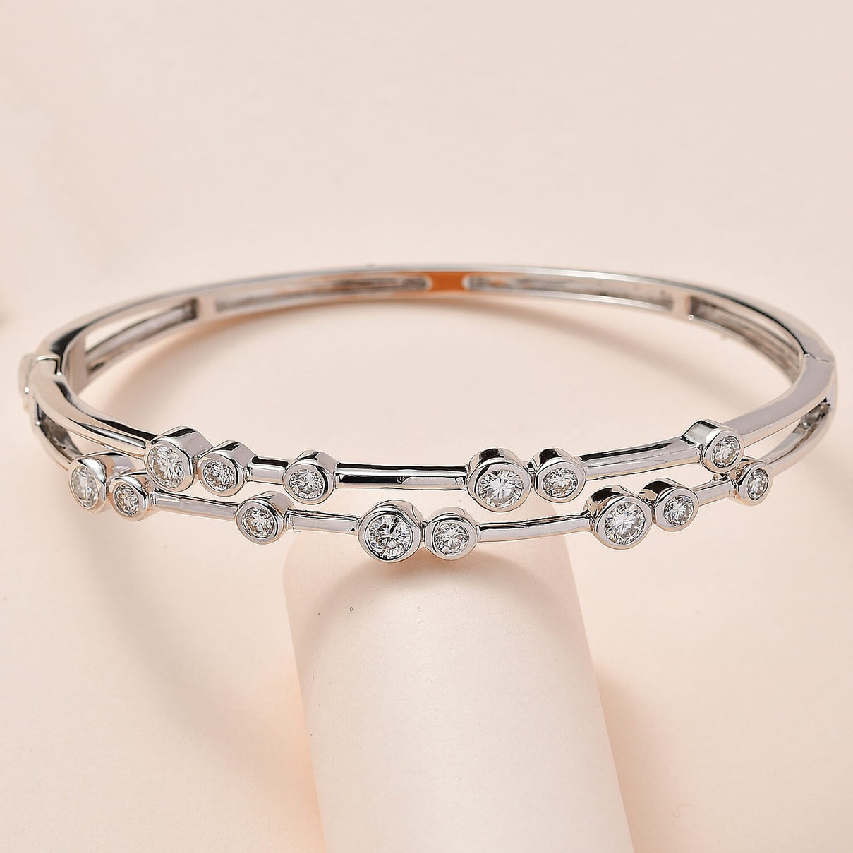 Moissanite Bubble Bangle (Size 7.5) in Platinum Overlay Sterling Silver 2.19 Ct, Silver Wt. 16.46 Gms. 7649678 2