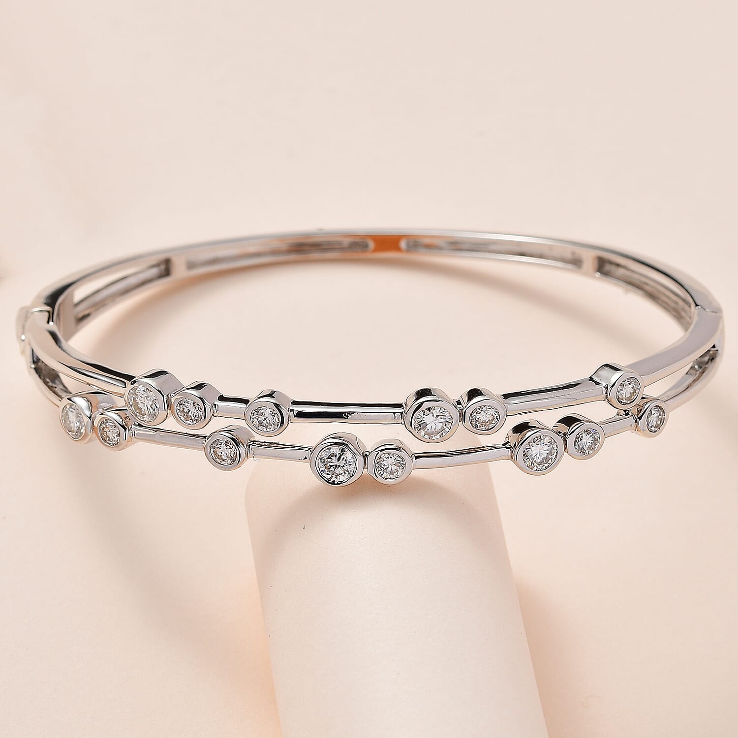 Moissanite Bubble Bangle (Size 7.5) in Platinum Overlay Sterling Silver 2.19 Ct, Silver Wt. 16.46 Gms. 7649678 2