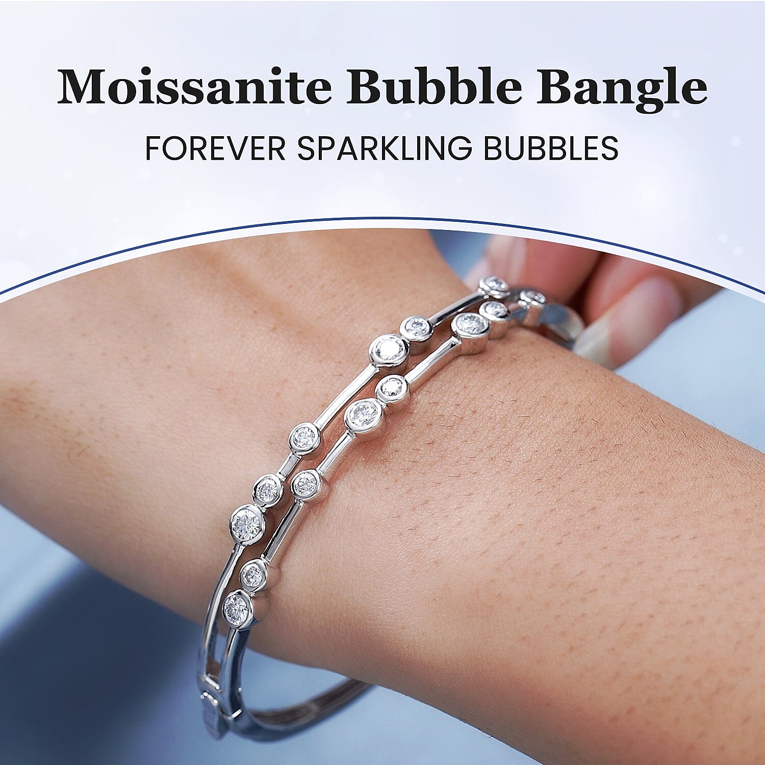 Moissanite Bubble Bangle (Size 7.5) in Platinum Overlay Sterling Silver 2.19 Ct, Silver Wt. 16.46 Gms. 7649678 3