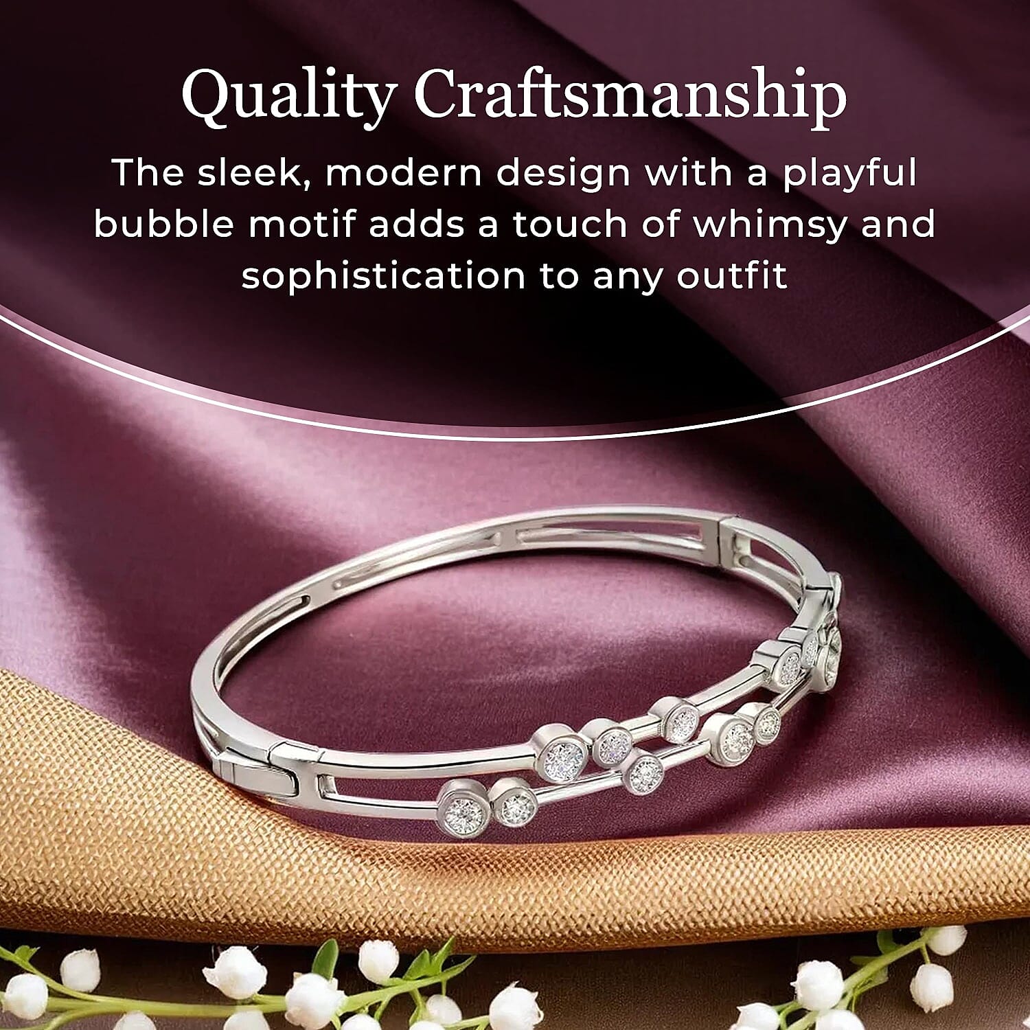 Moissanite Bubble Bangle (Size 7.5) in Platinum Overlay Sterling Silver 2.19 Ct, Silver Wt. 16.46 Gms. 7649678 4