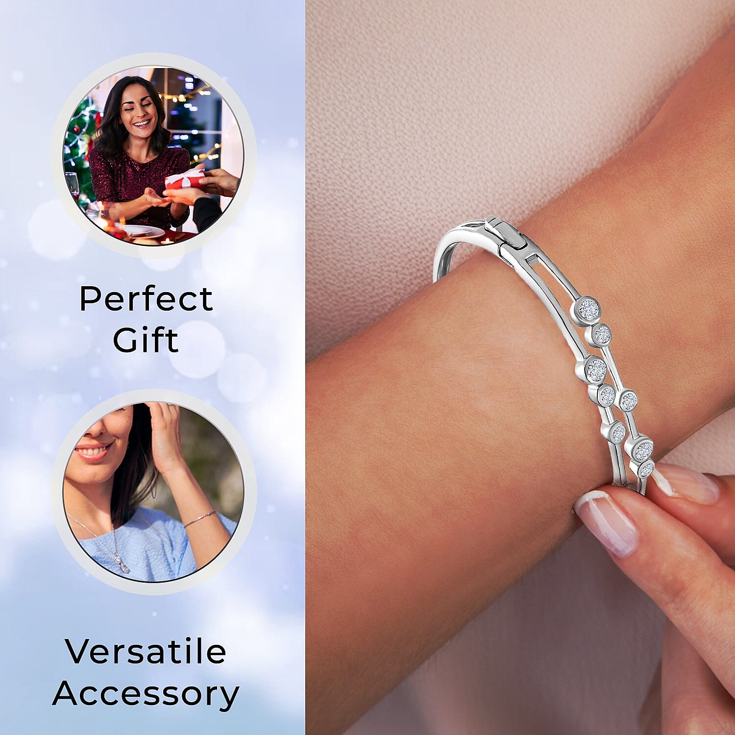 Moissanite Bubble Bangle (Size 7.5) in Platinum Overlay Sterling Silver 2.19 Ct, Silver Wt. 16.46 Gms. 7649678 6