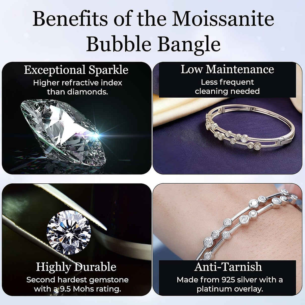 Moissanite Bubble Bangle (Size 7.5) in Platinum Overlay Sterling Silver 2.19 Ct, Silver Wt. 16.46 Gms. 7649678 7