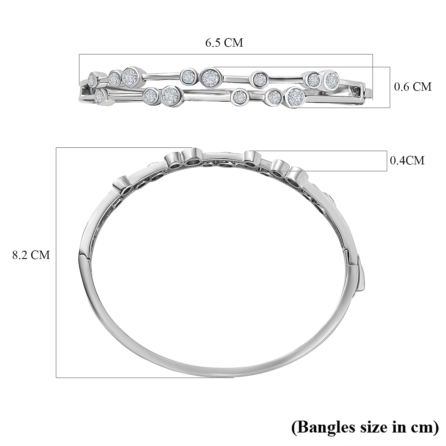 Moissanite Bubble Bangle (Size 7.5) in Platinum Overlay Sterling Silver 2.19 Ct, Silver Wt. 16.46 Gms. 7649678 9