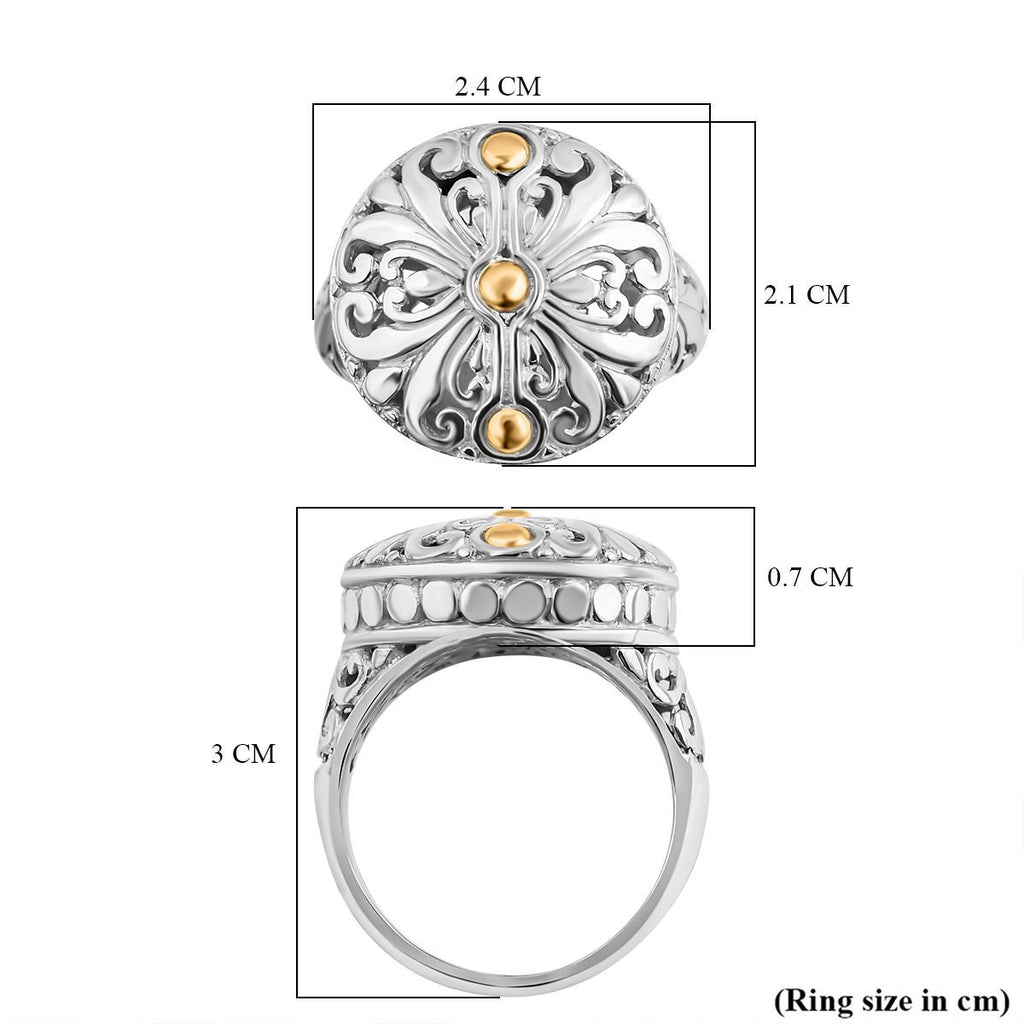 Royal Bali Iconic Collection - 18K Yellow Gold and Sterling Silver Filigree Ring, Silver Wt 8.80 GM_7654190_5