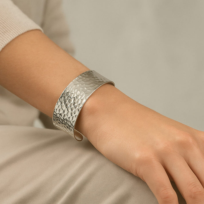 Royal Bali Collection - Handmade Hammered Cuff Bangle (Size - 7) in Sterling Silver 7656875 2