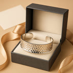 Royal Bali Collection - Handmade Hammered Cuff Bangle (Size - 7) in Sterling Silver, Silver Wt. 23.45 Gms.