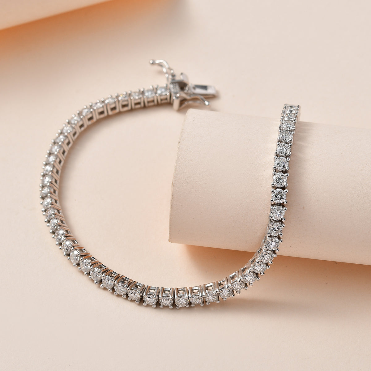 Moissanite Tennis Bracelet (Size - 7) in Platinum Overlay Sterling Silver 5.78 Ct, Silver Wt. 10 Gms 7659917 7