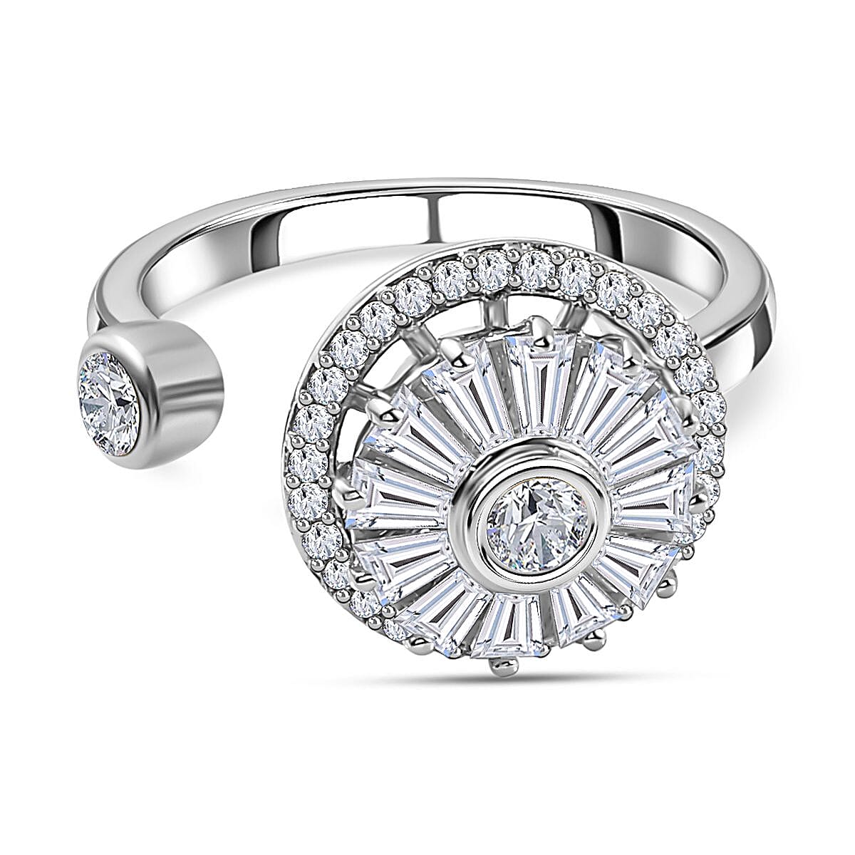 Moissanite Fancy Spinner Ring in Platinum Overlay Sterling Silver V32540211 0