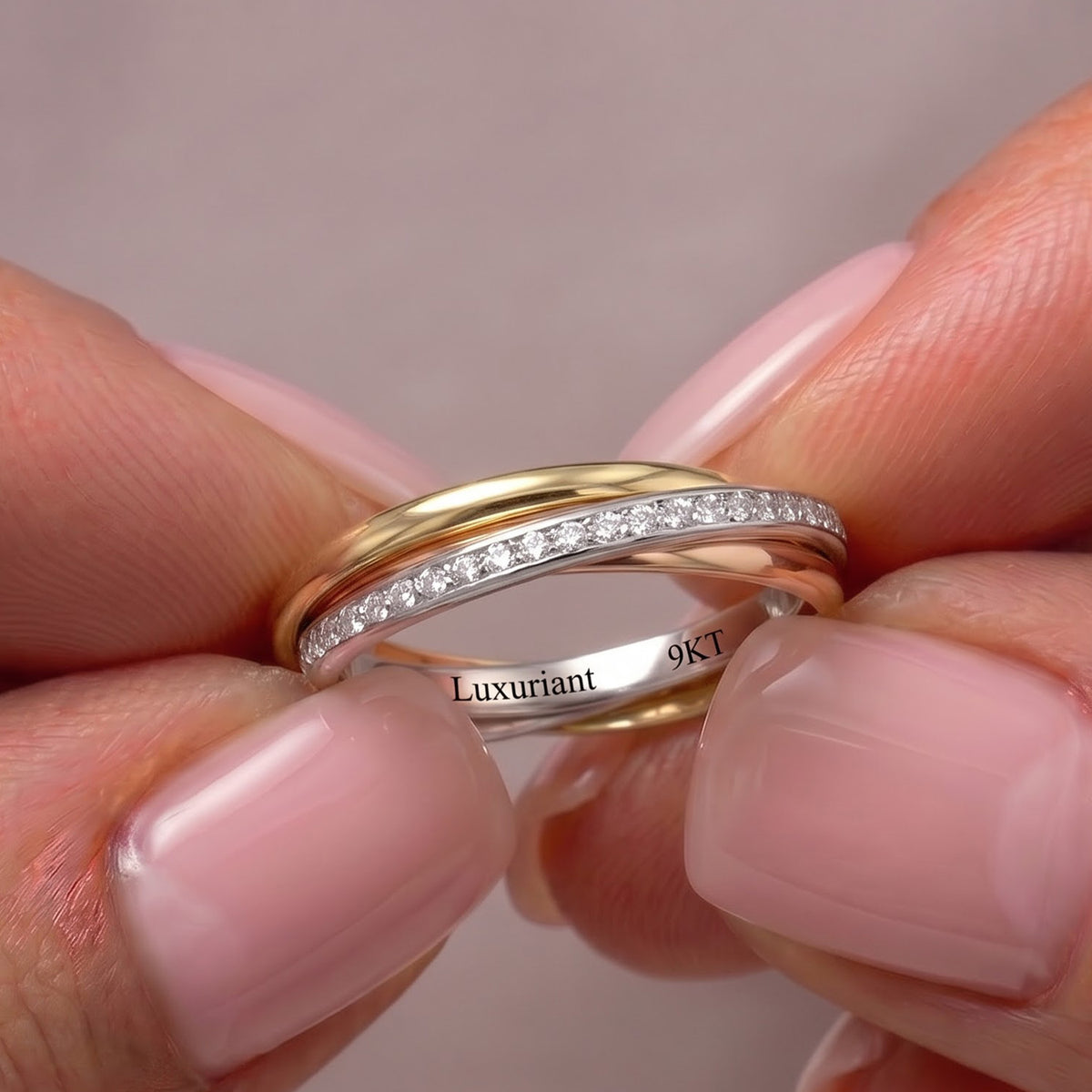 9K Gold Finest CZ Entwined Ring in Tri-Colour 7661604 7