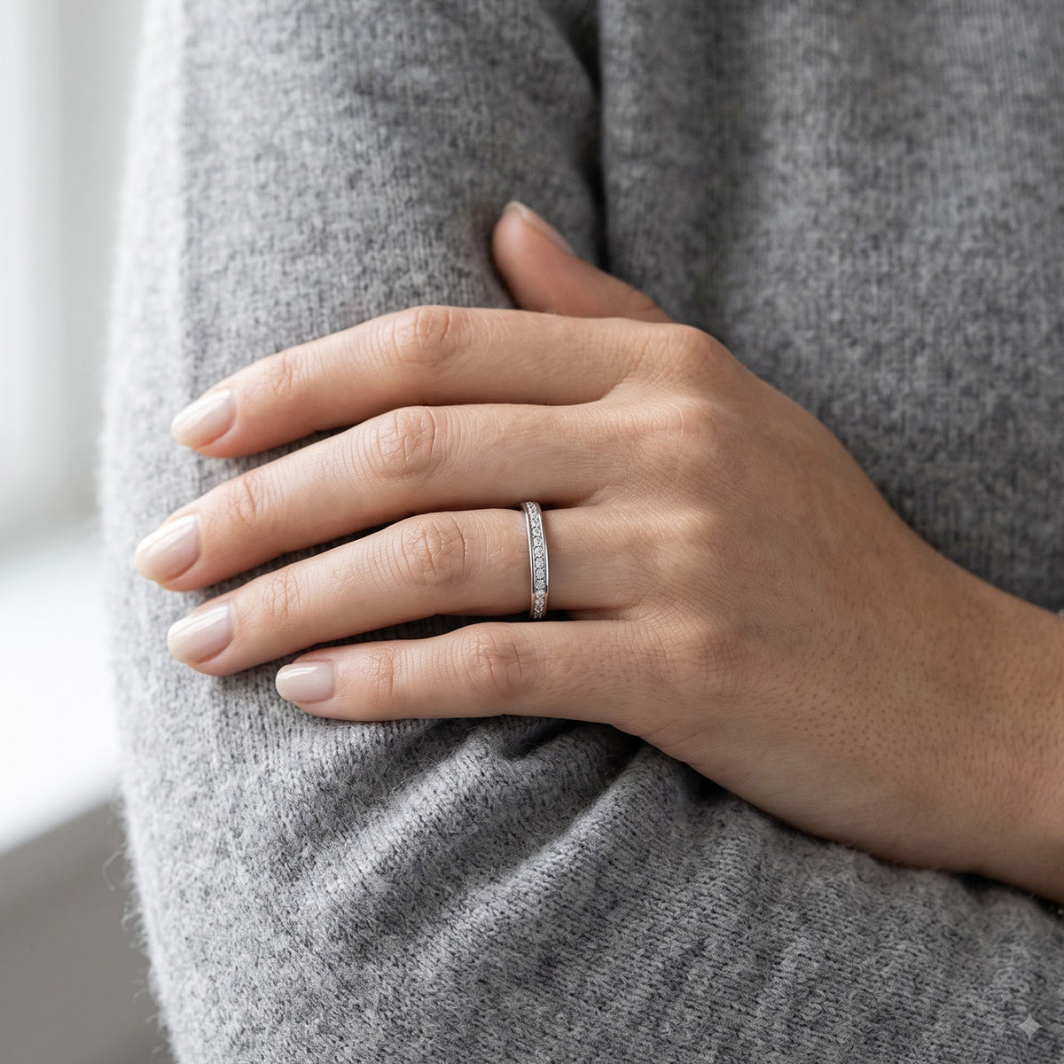 9K White Gold Finest CZ Wedding Band Ring 7662058 2