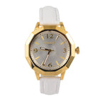 Gamages of London Ladies Dame Diamond Swiss Quartz Movement Water Resistant Watch with White Leather Strap in Gold Tone_7663859