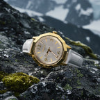 Gamages of London Ladies Dame Diamond Swiss Quartz Movement Water Resistant Watch with White Leather Strap in Gold Tone_7663859_1