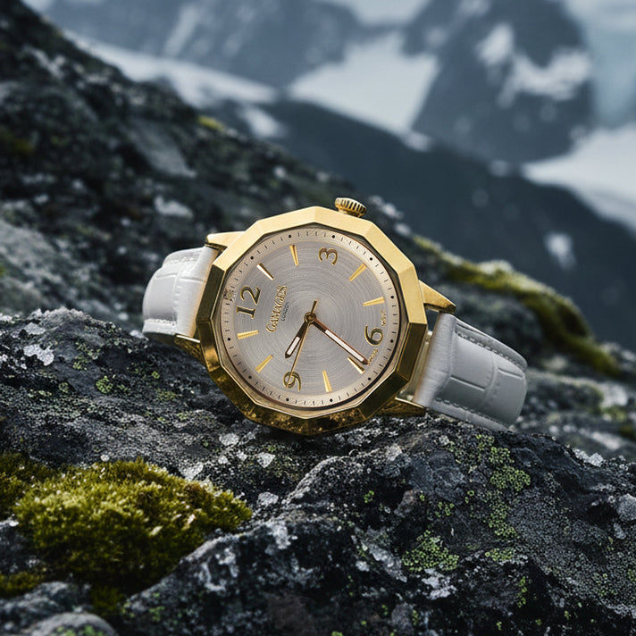 Gamages of London Ladies Dame Diamond Swiss Quartz Movement Water Resistant Watch with White Leather Strap in Gold Tone 7663859 2