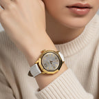 Gamages of London Ladies Dame Diamond Swiss Quartz Movement Water Resistant Watch with White Leather Strap in Gold Tone_7663859_2