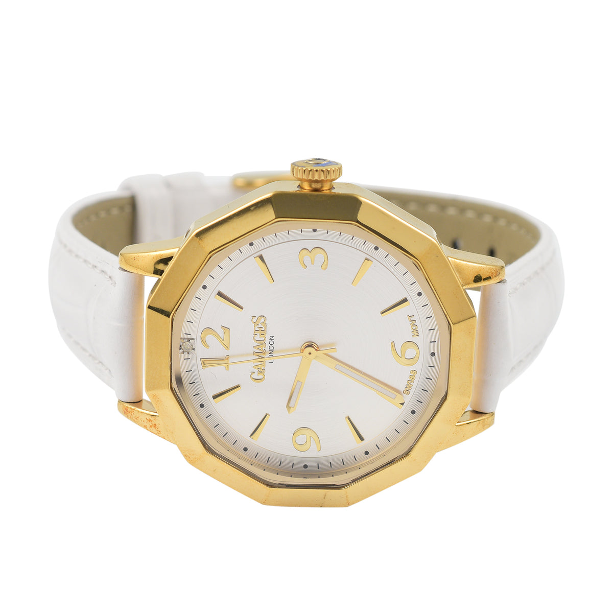 Gamages of London Ladies Dame Diamond Swiss Quartz Movement Water Resistant Watch with White Leather Strap in Gold Tone 7663859 4
