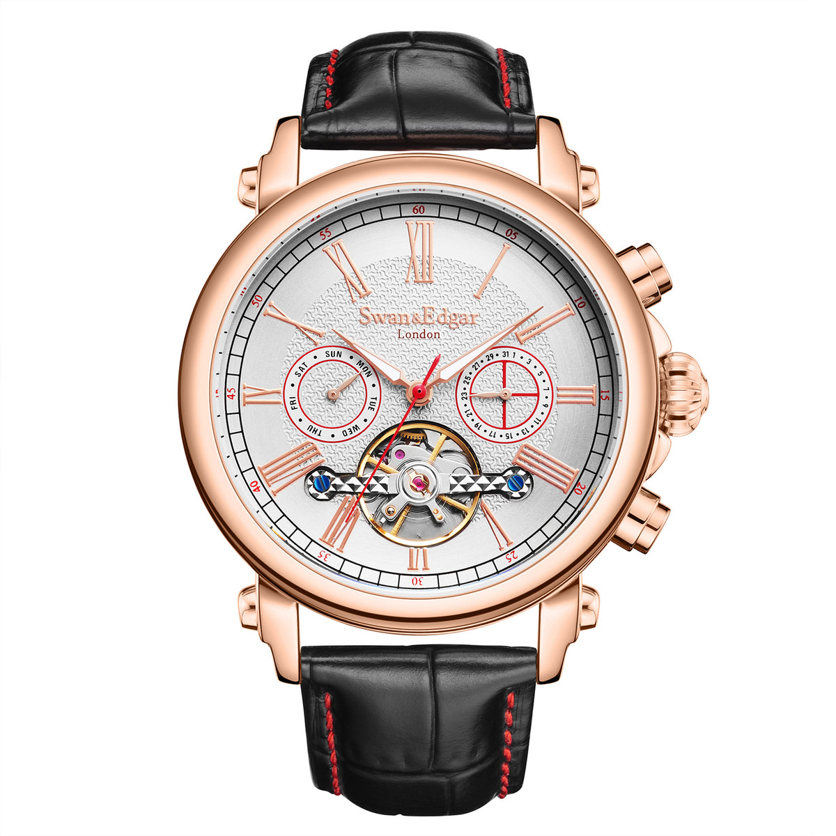 Limited Edition Swan &amp; Edgar Hand Assembled Scholar Automatic Movement White Dial Water Resistant Watch With Black Leather Strap 7664035 0