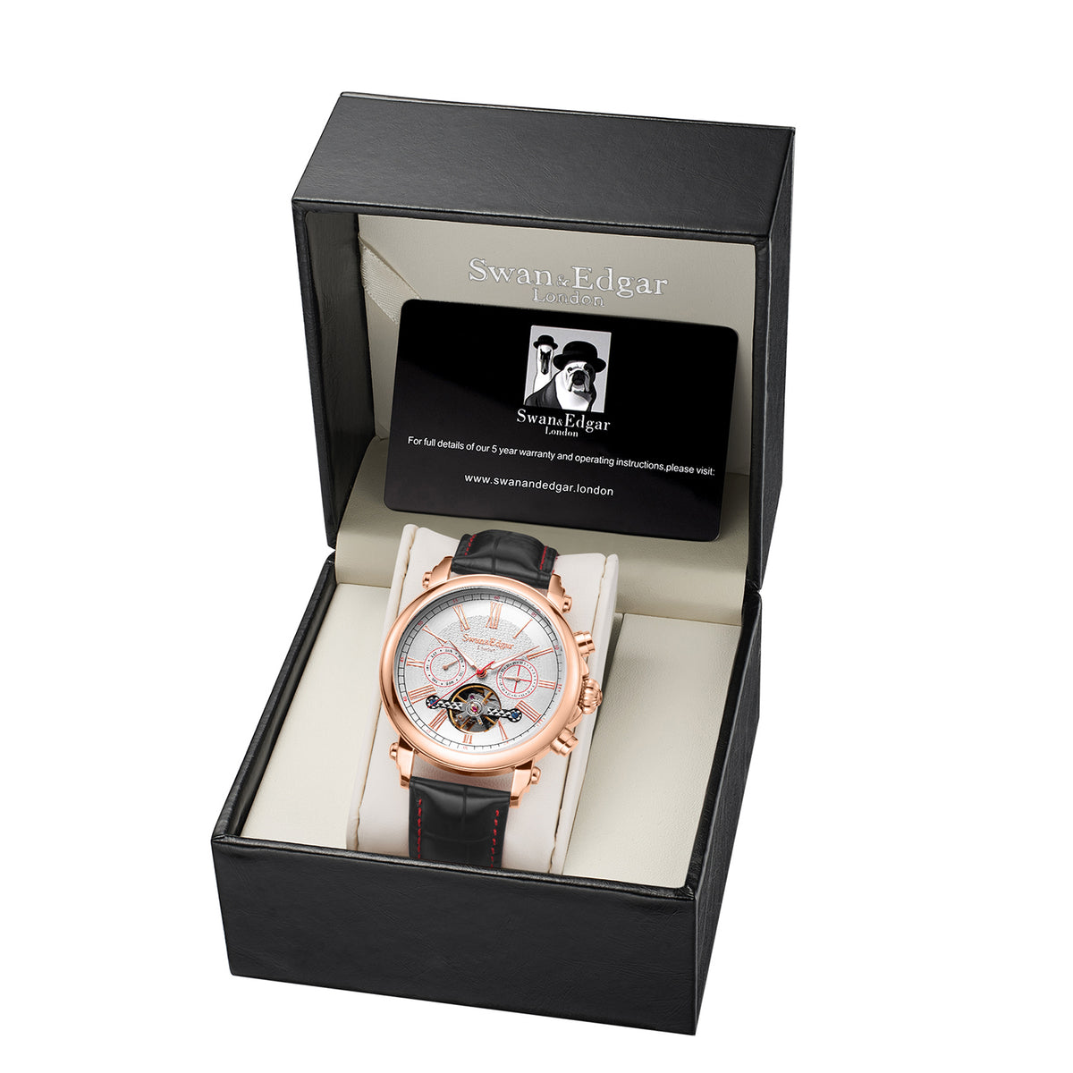 Limited Edition Swan &amp; Edgar Hand Assembled Scholar Automatic Movement White Dial Water Resistant Watch With Black Leather Strap 7664035 4