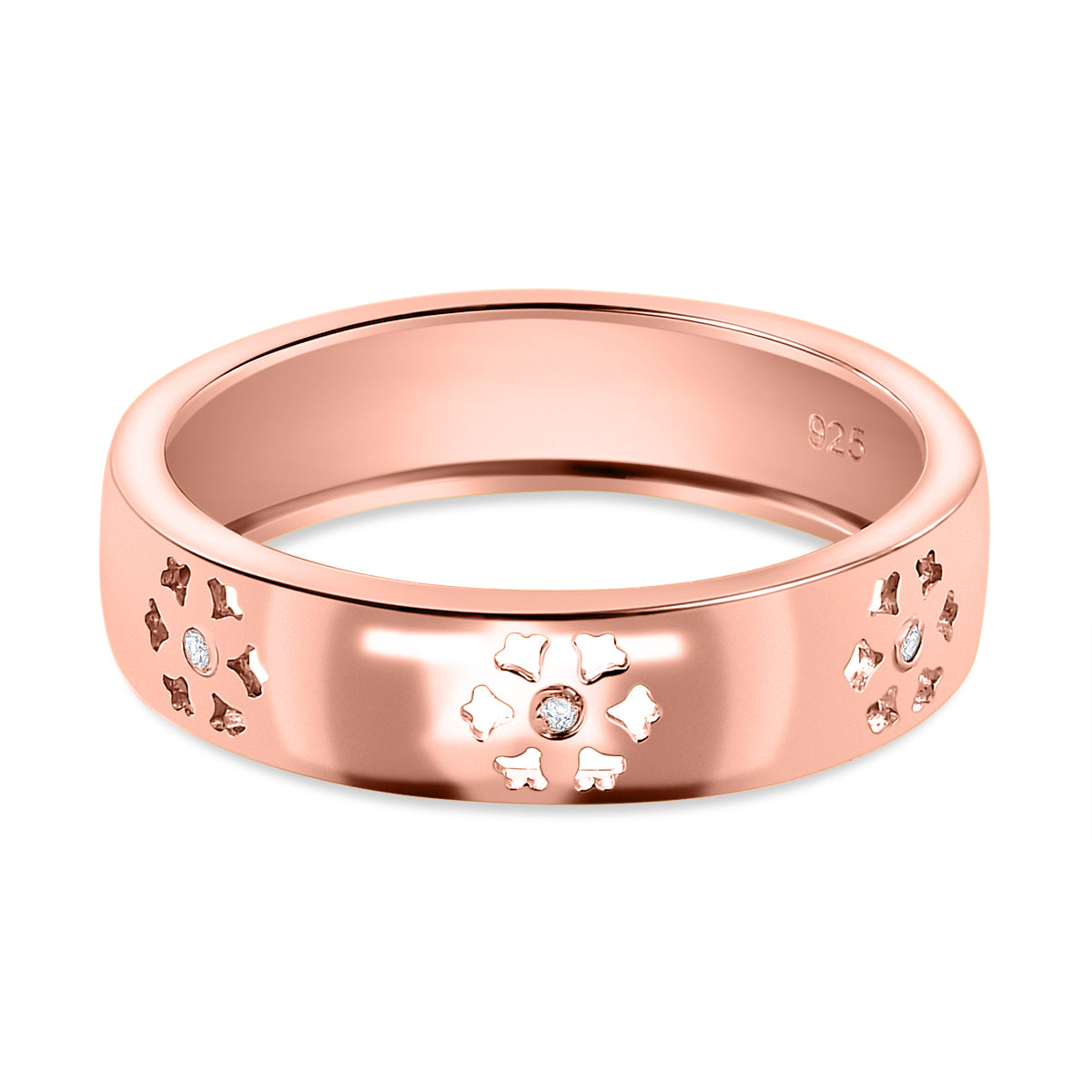 Diamond Floral Band Ring in 18K Vermeil Rose Gold Plated Sterling Silver 7665085 0