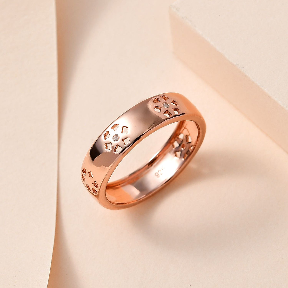 Diamond Floral Band Ring in 18K Vermeil Rose Gold Plated Sterling Silver V32666111 2