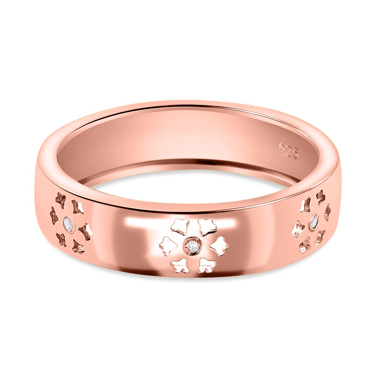 Diamond Floral Band Ring in 18K Vermeil Rose Gold Plated Sterling Silver V32513072 0
