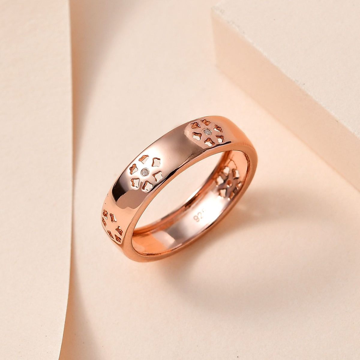 Diamond Floral Band Ring in 18K Vermeil Rose Gold Plated Sterling Silver V32513072 1