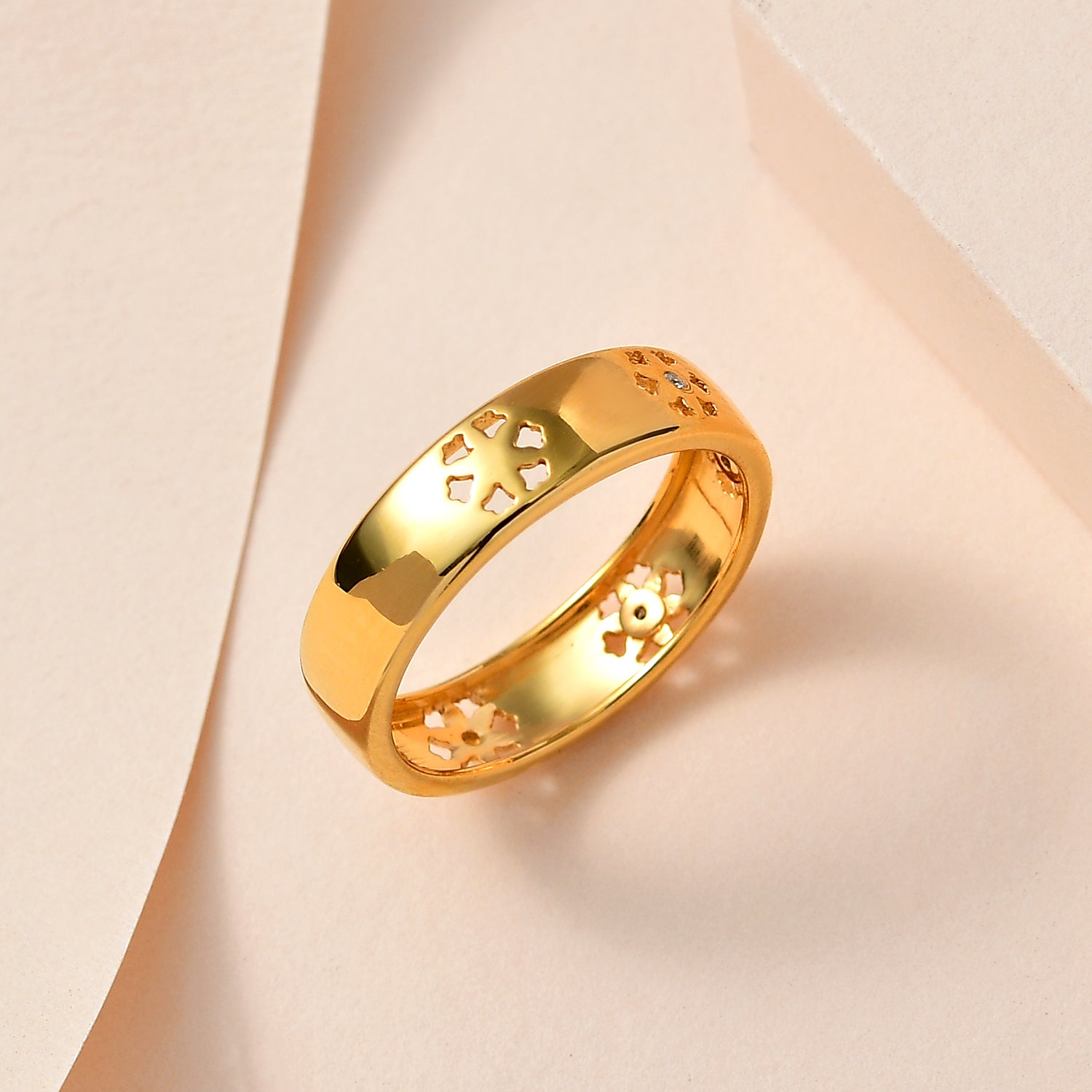 Diamond Floral Band Ring in 18K Vermeil Yellow Gold Plated Sterling Silver V32512936 2
