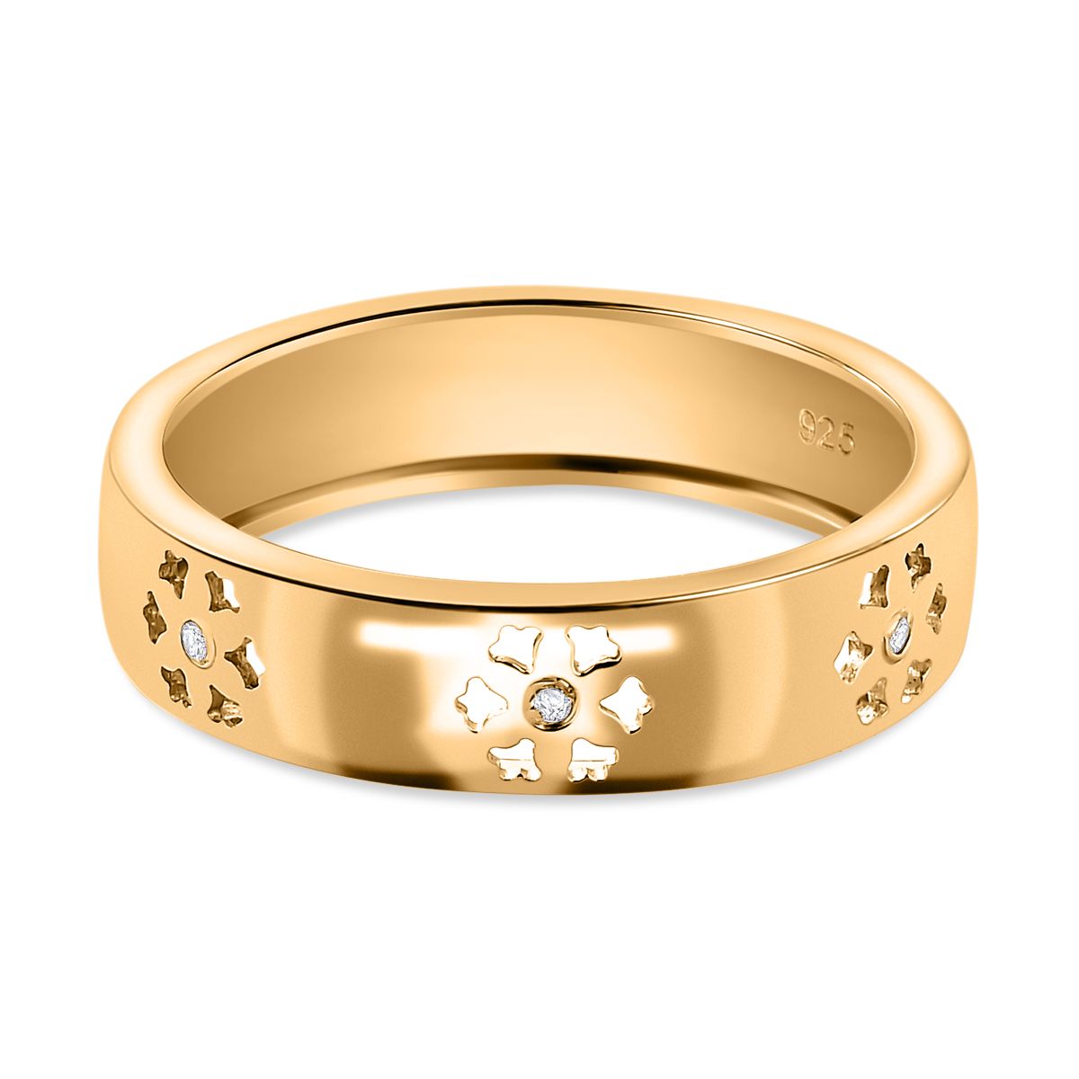Diamond Floral Band Ring in 18K Vermeil Yellow Gold Plated Sterling Silver V32513303 0