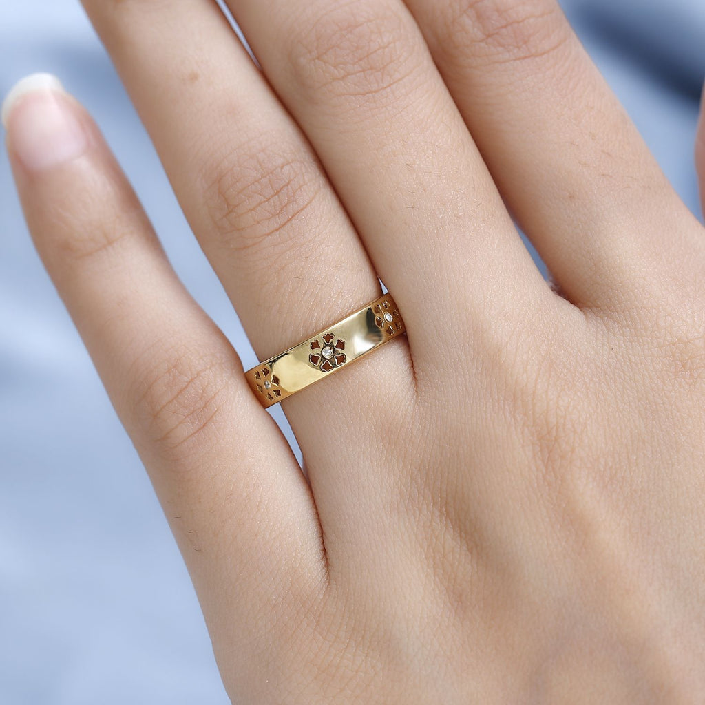 Diamond Floral Band Ring in 18K Vermeil Yellow Gold Plated Sterling Silver_7665105_2