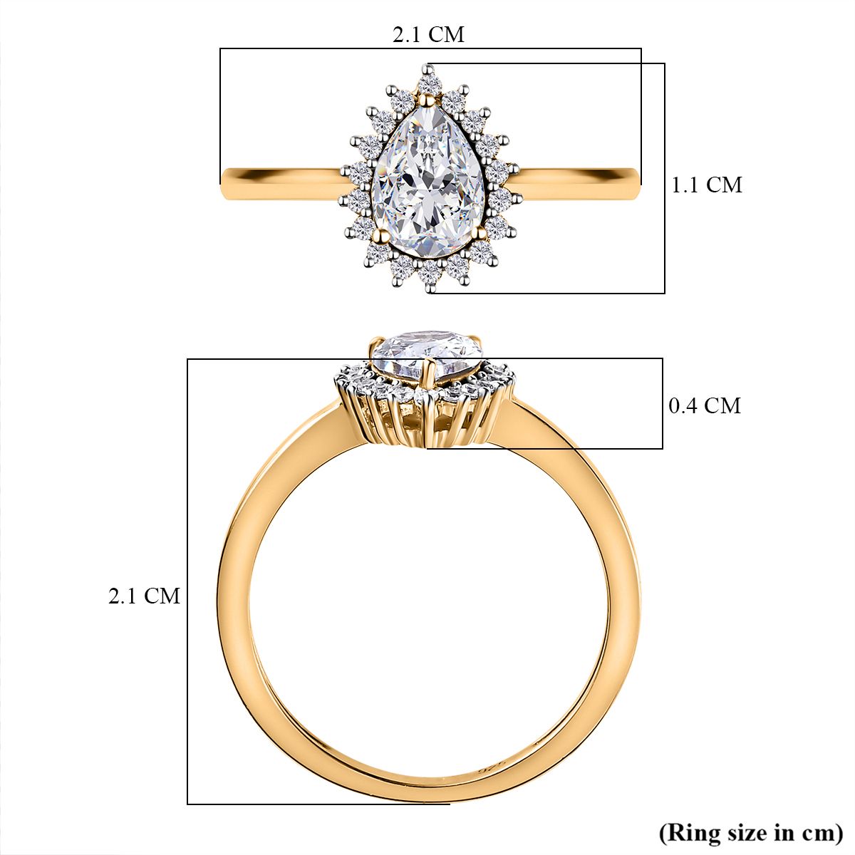 White Cubic Zirconia Halo Ring in 18K Vermeil Yellow Gold Plated Sterling Silver 1.32 Ct. V32635938 6