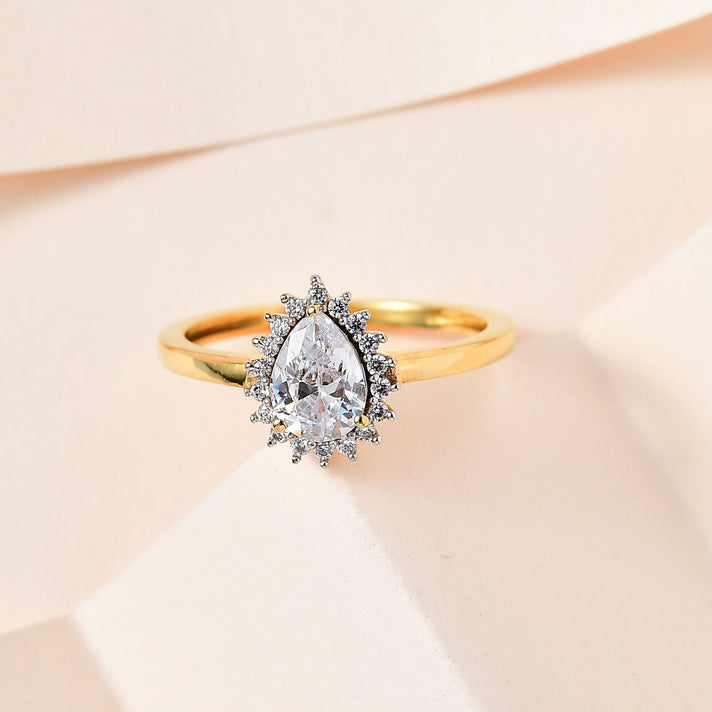 White Cubic Zirconia Halo Ring in 18K Vermeil Yellow Gold Plated Sterling Silver 1.32 Ct. 7665182 2