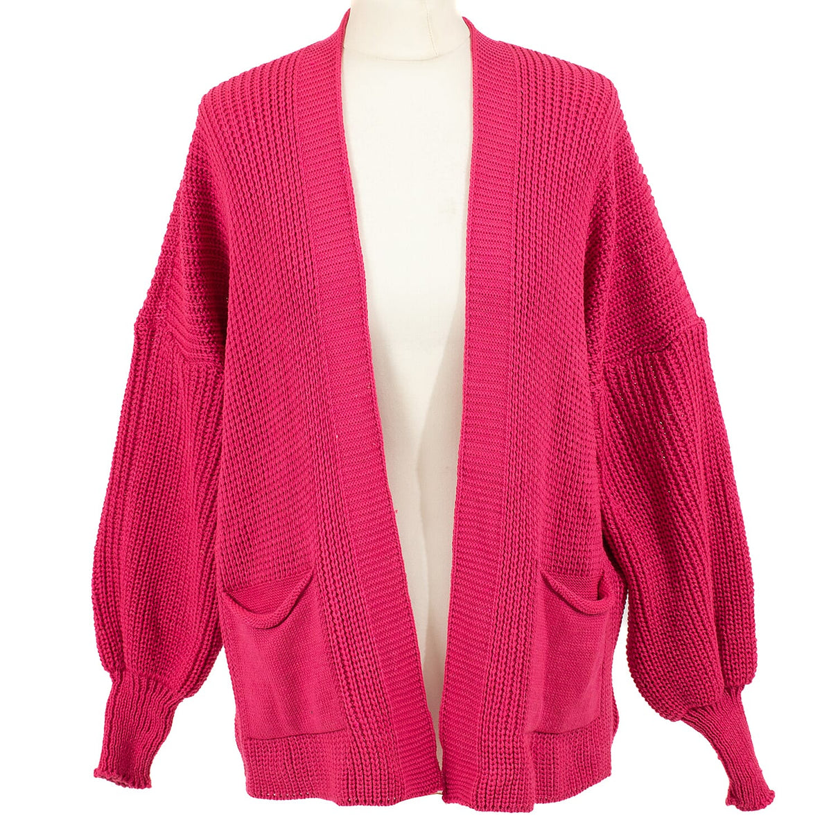 Balloon Sleeve Long Cardigan (One Size 8-18) - Dark Pink 7665385 0