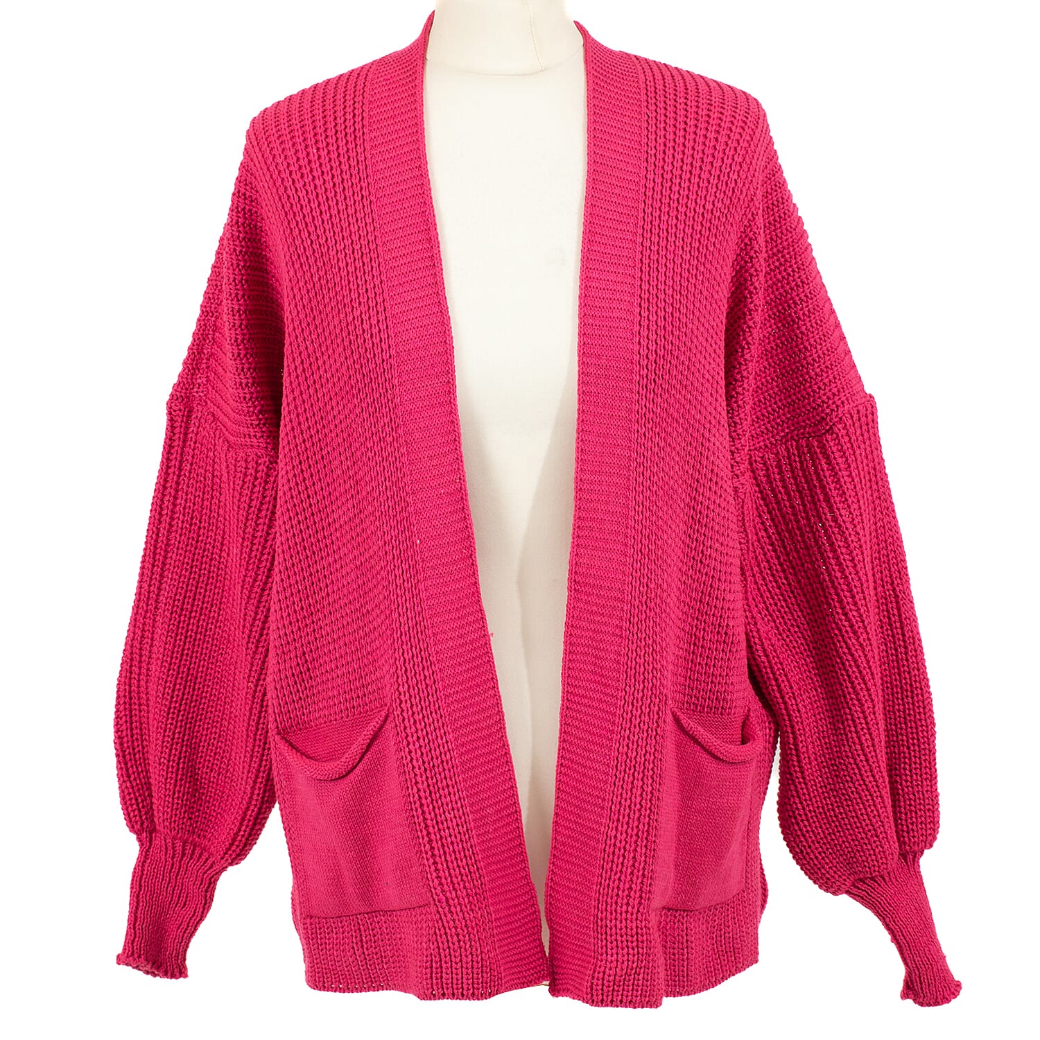 Balloon Sleeve Long Cardigan (One Size 8-18) - Dark Pink 7665385 0